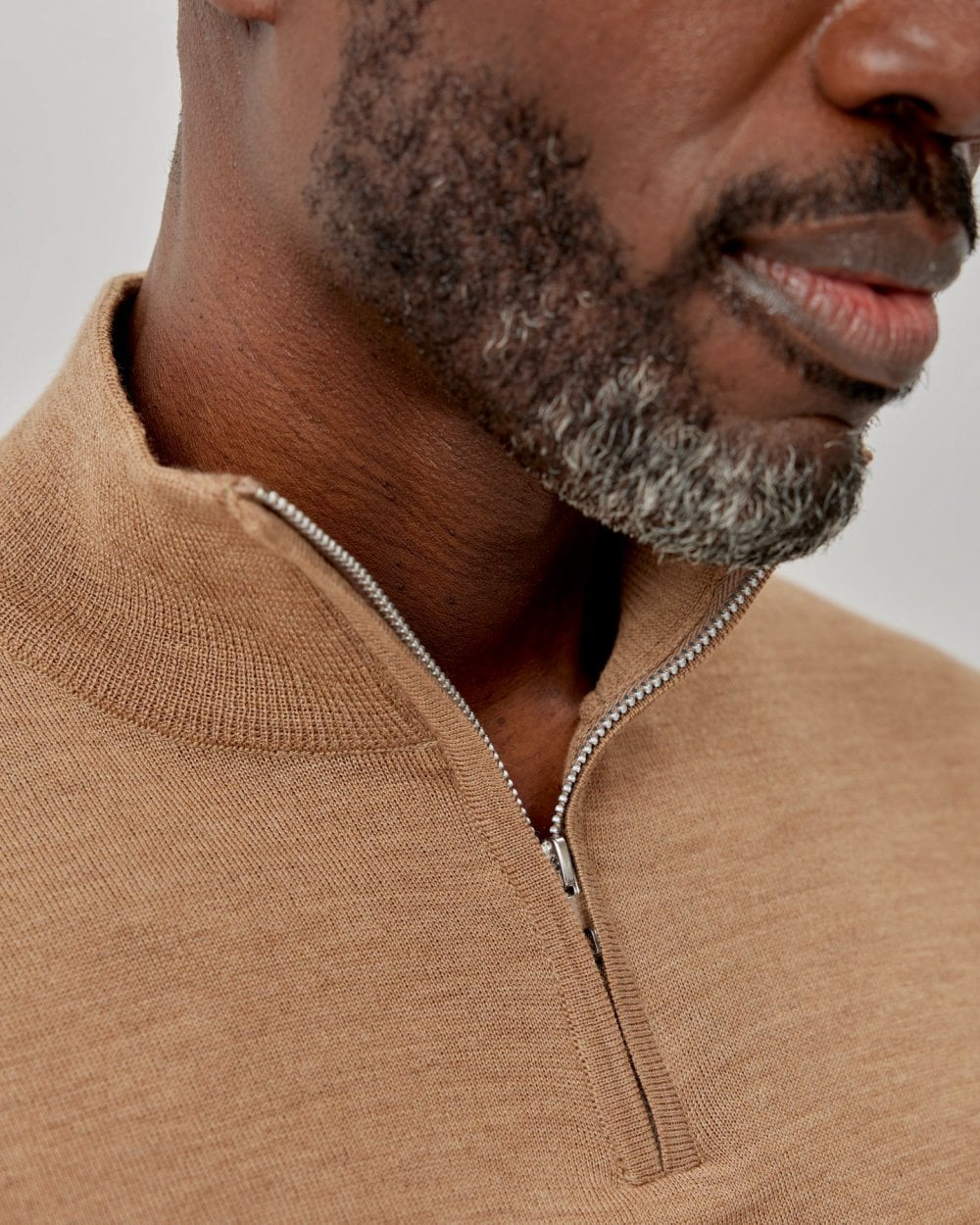 Oliver Sweeney Curragh Mens 1/4 Zip Funnel Neck Merino Wool Jumper - Camel
