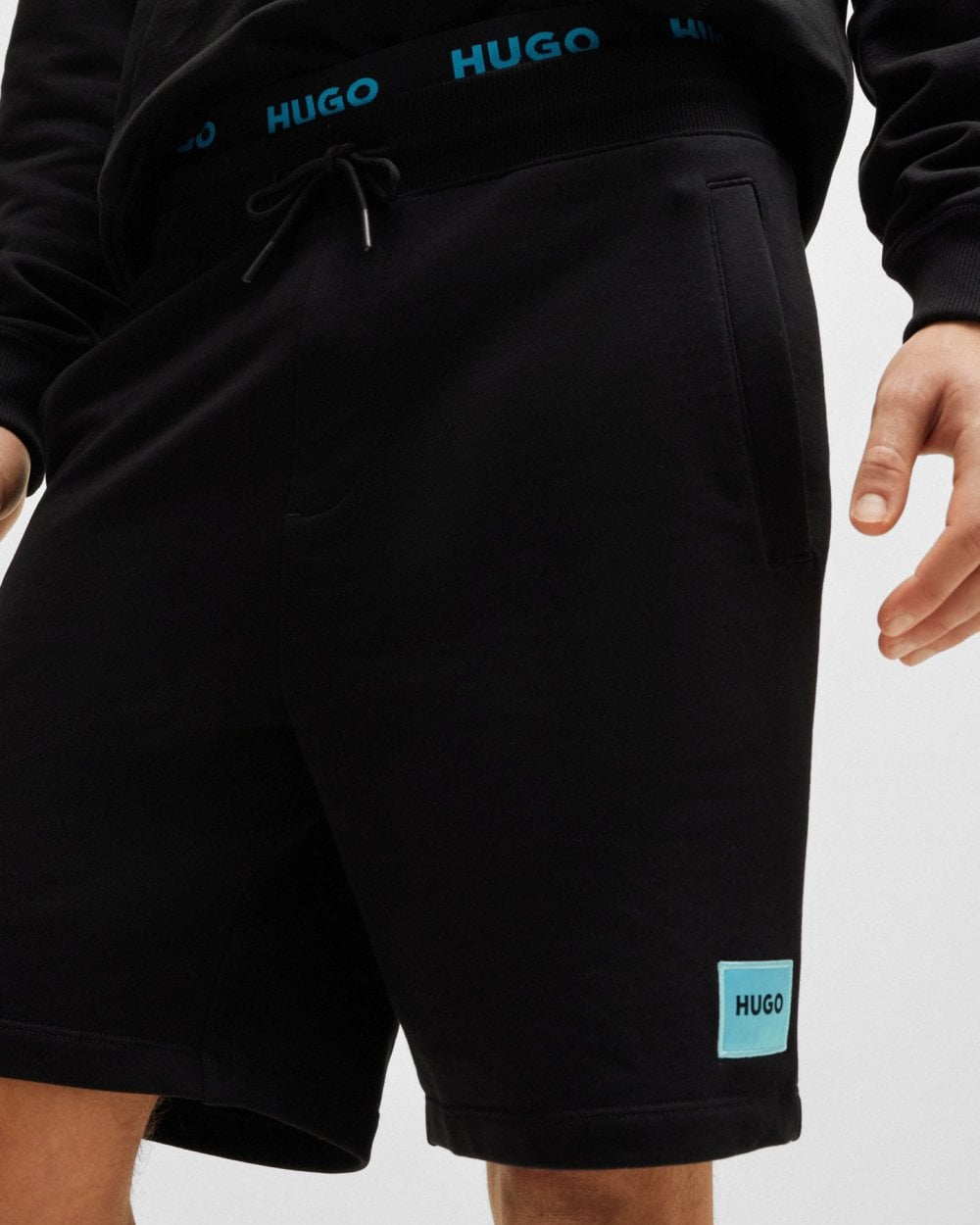 HUGO Diz222 Mens Cotton Terry Shorts with Logo Label - Black 009