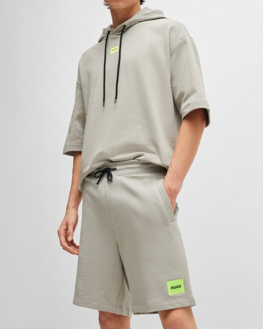 HUGO Diz222 Mens Cotton Terry Shorts with Logo Label - Light/Pastel Grey 055