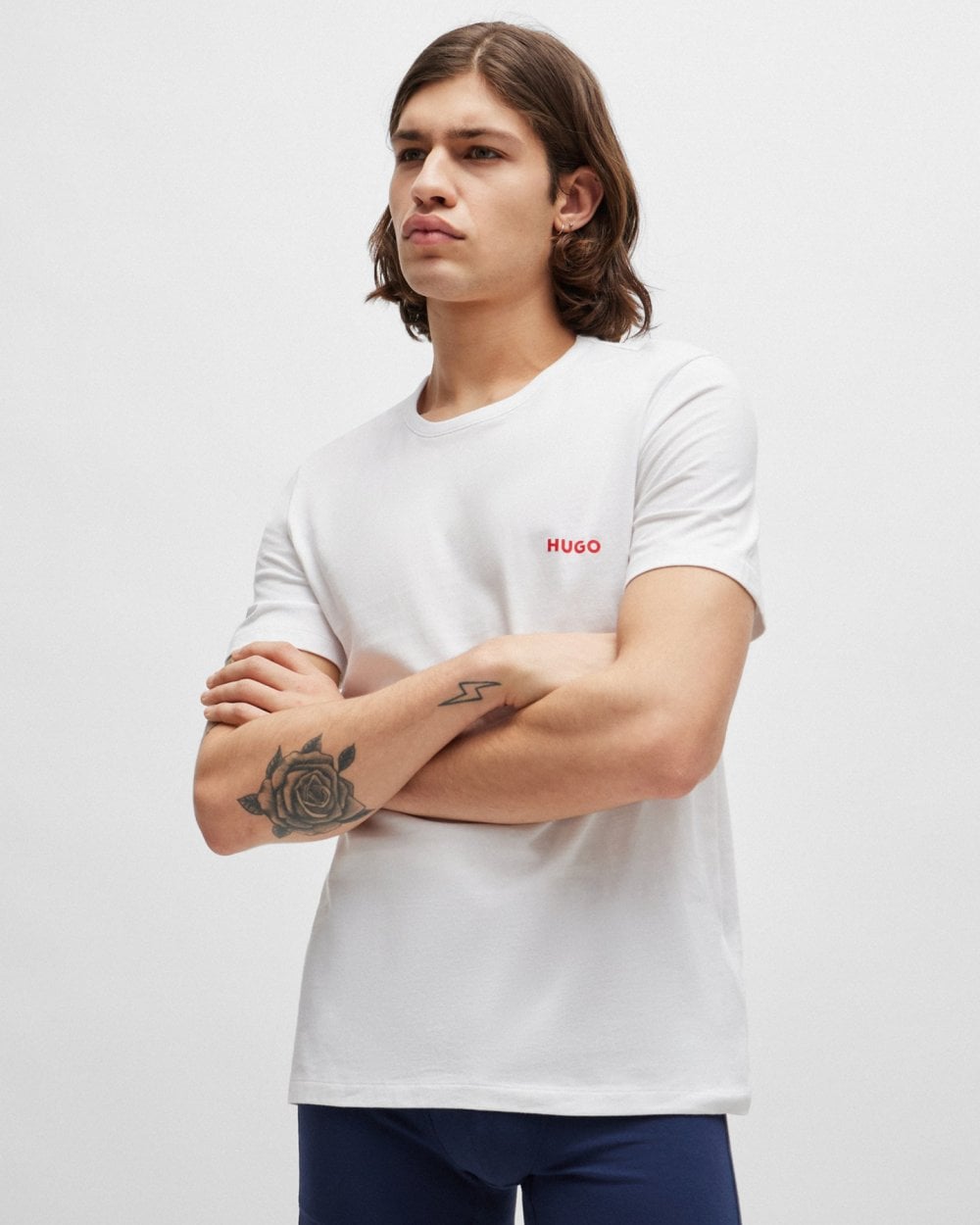 HUGO Mens Triple-Pack of Cotton Underwear T-Shirts with Logo Print