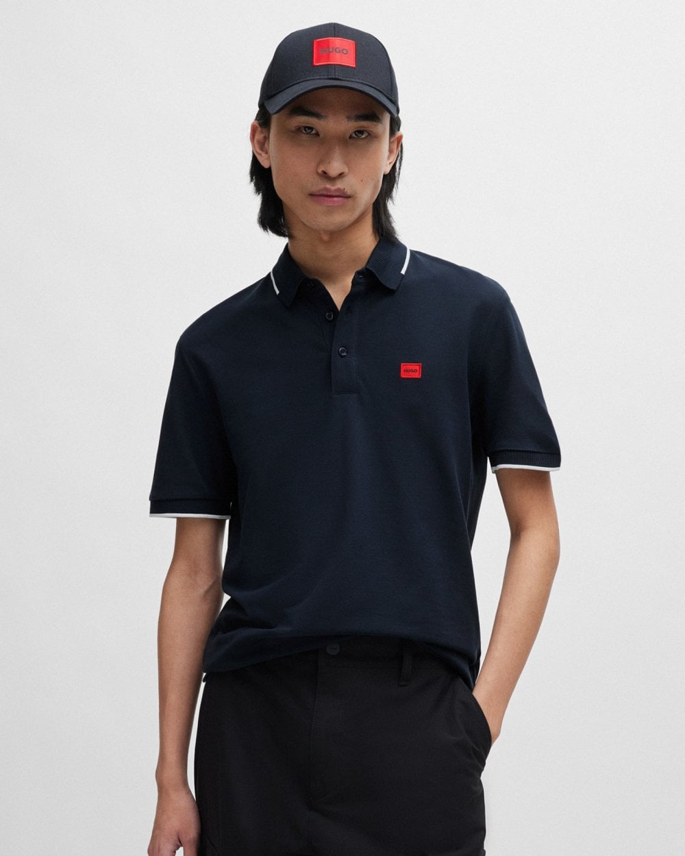 HUGO Deresino232 Mens Tipped Polo Shirt With Logo Label