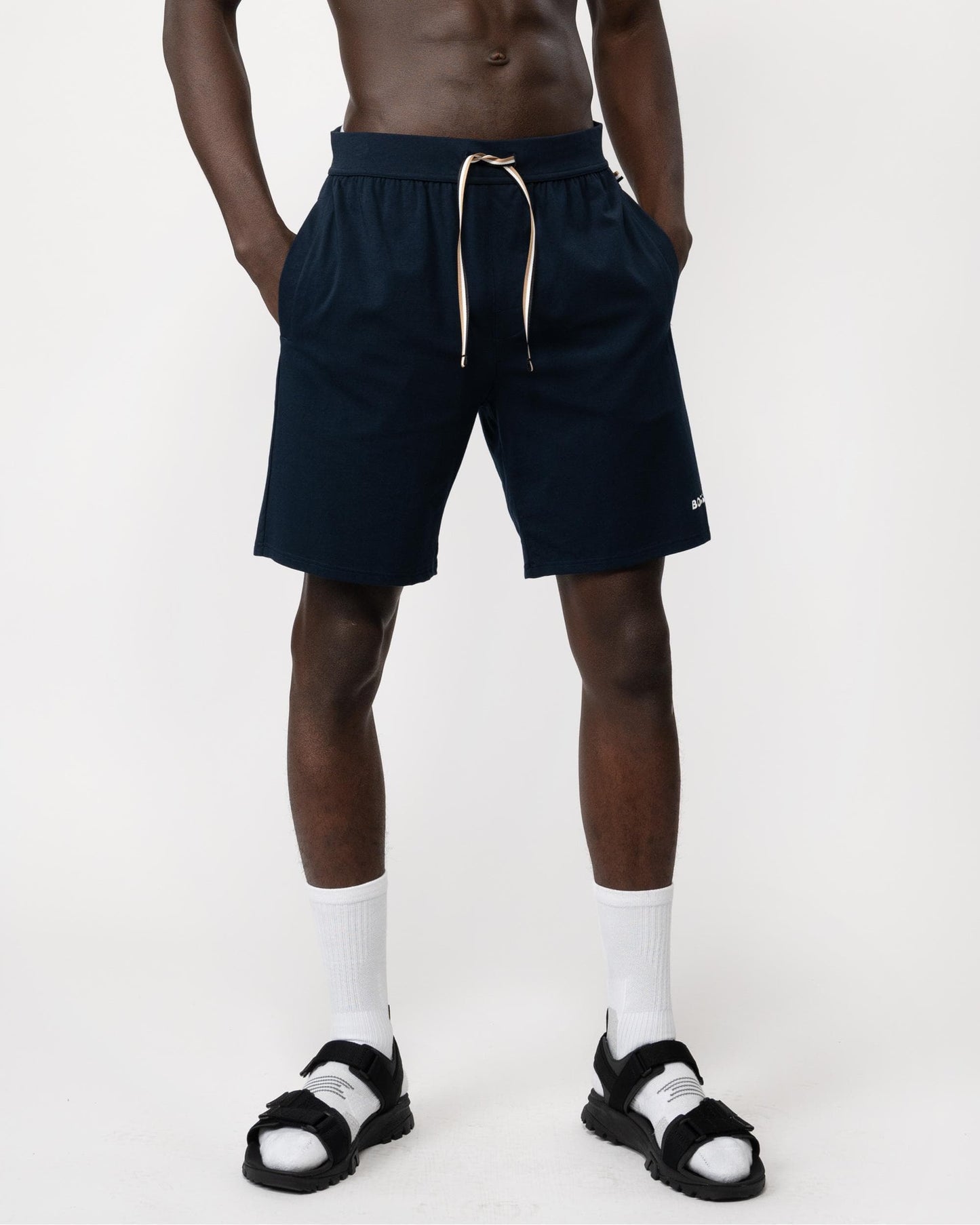 BOSS Orange Unique Mens Stretch-Cotton Pyjama Shorts with Logo Print - Dark Blue 402