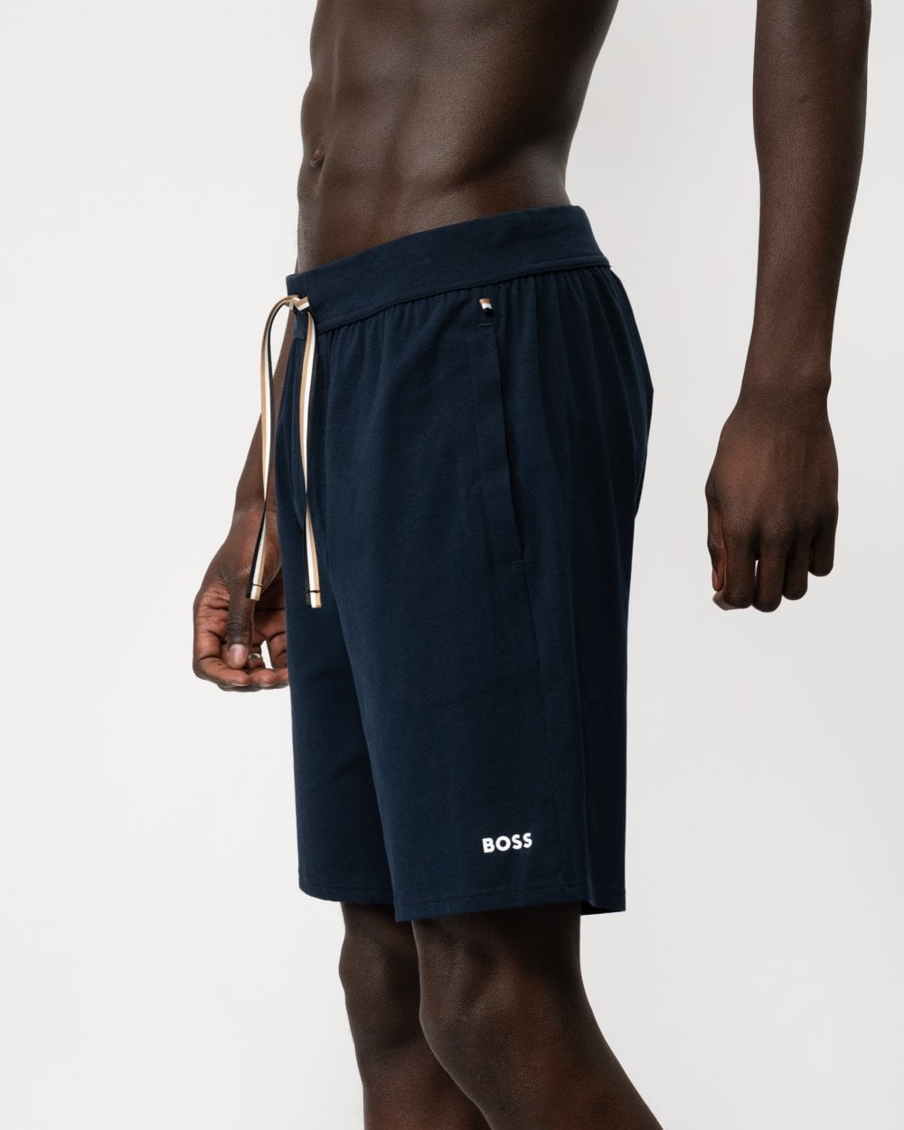BOSS Orange Unique Mens Stretch-Cotton Pyjama Shorts with Logo Print - Dark Blue 402
