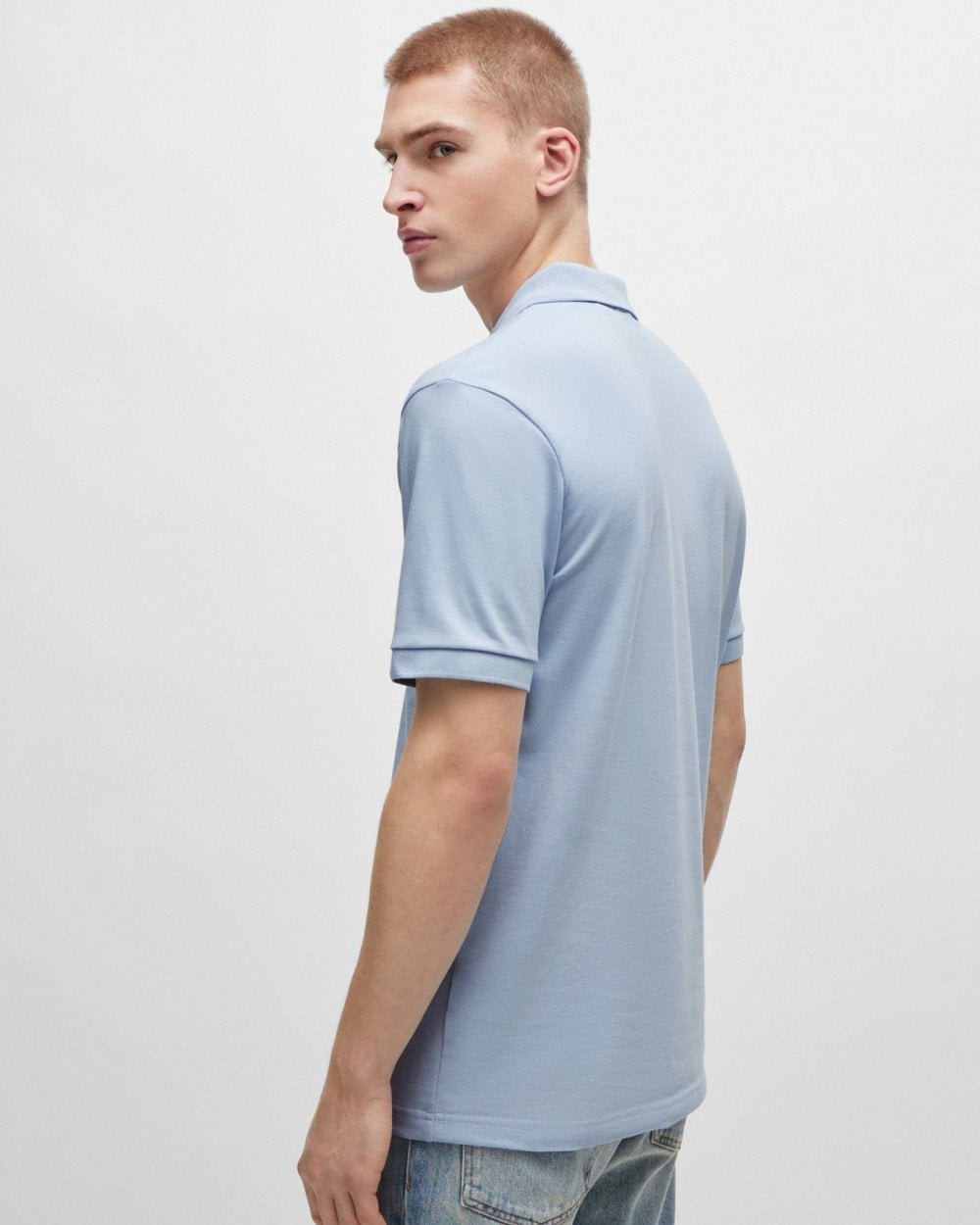 BOSS Orange Passenger Mens Stretch-Cotton Slim-Fit Polo Shirt with Logo Patch - Open Blue 460