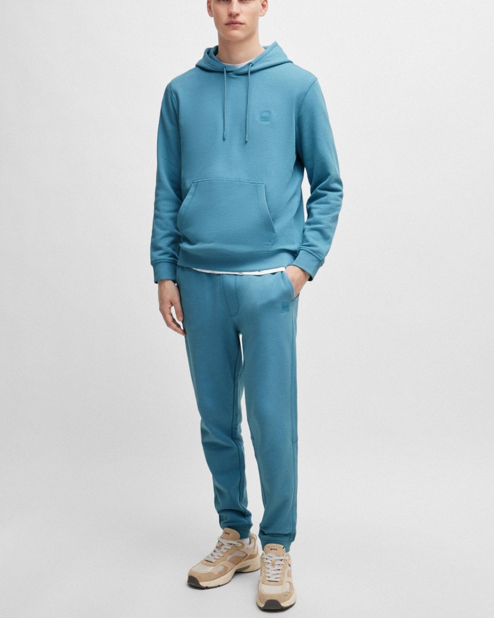 BOSS Orange Wetalk Mens Pullover Hoodie With Logo Patch - Open Blue 486