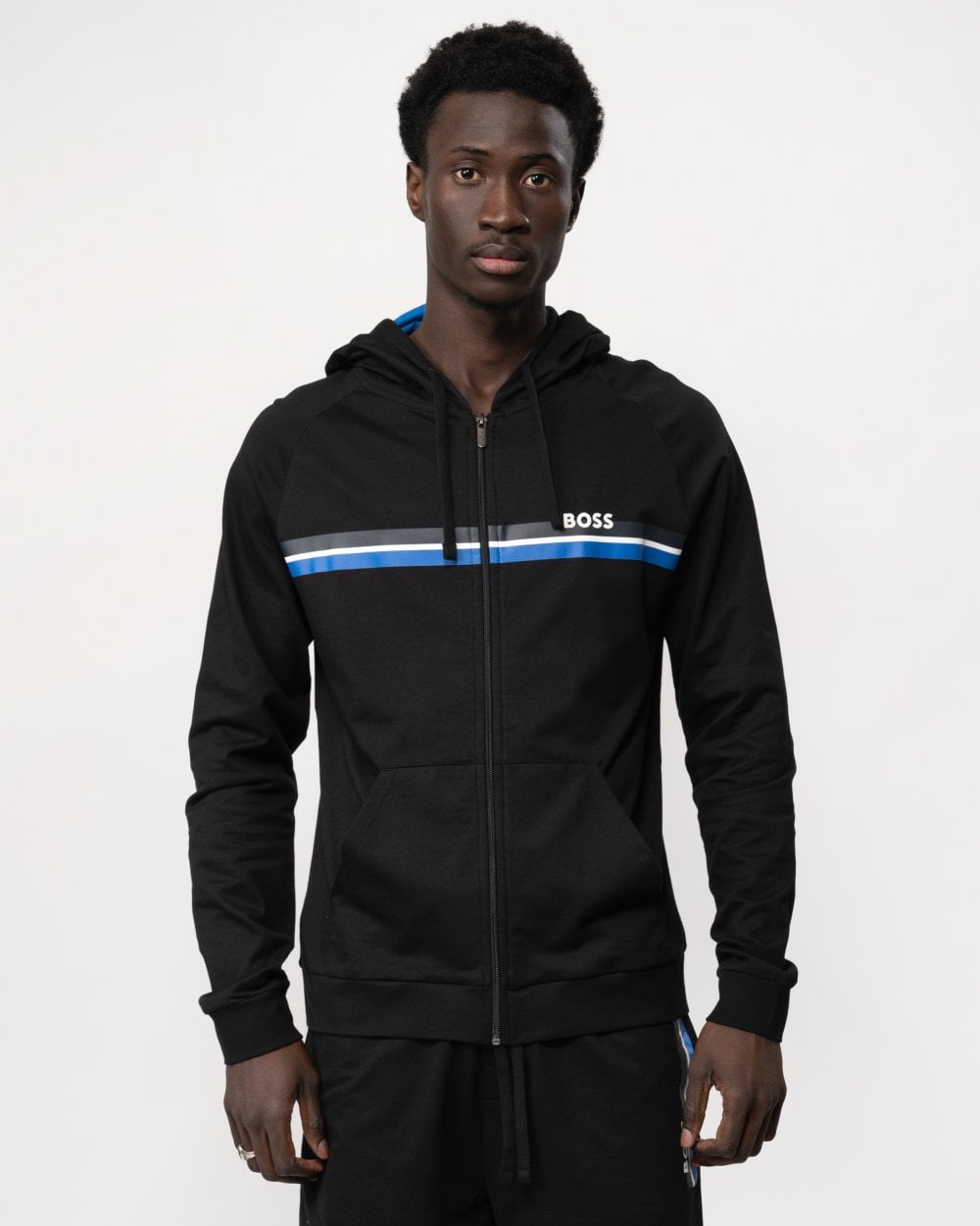 BOSS Orange BOSS Orange Authentic Mens Cotton Terry Zip Lounge Hoodie with Stripes and Logo