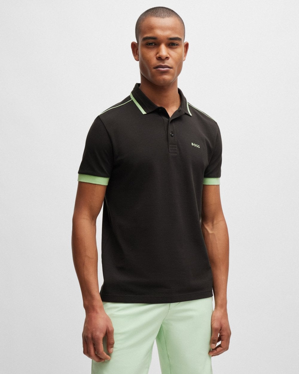 BOSS Green Paddy 1 Mens Cotton Piqué Polo Shirt with Contrast Stripes and Logo