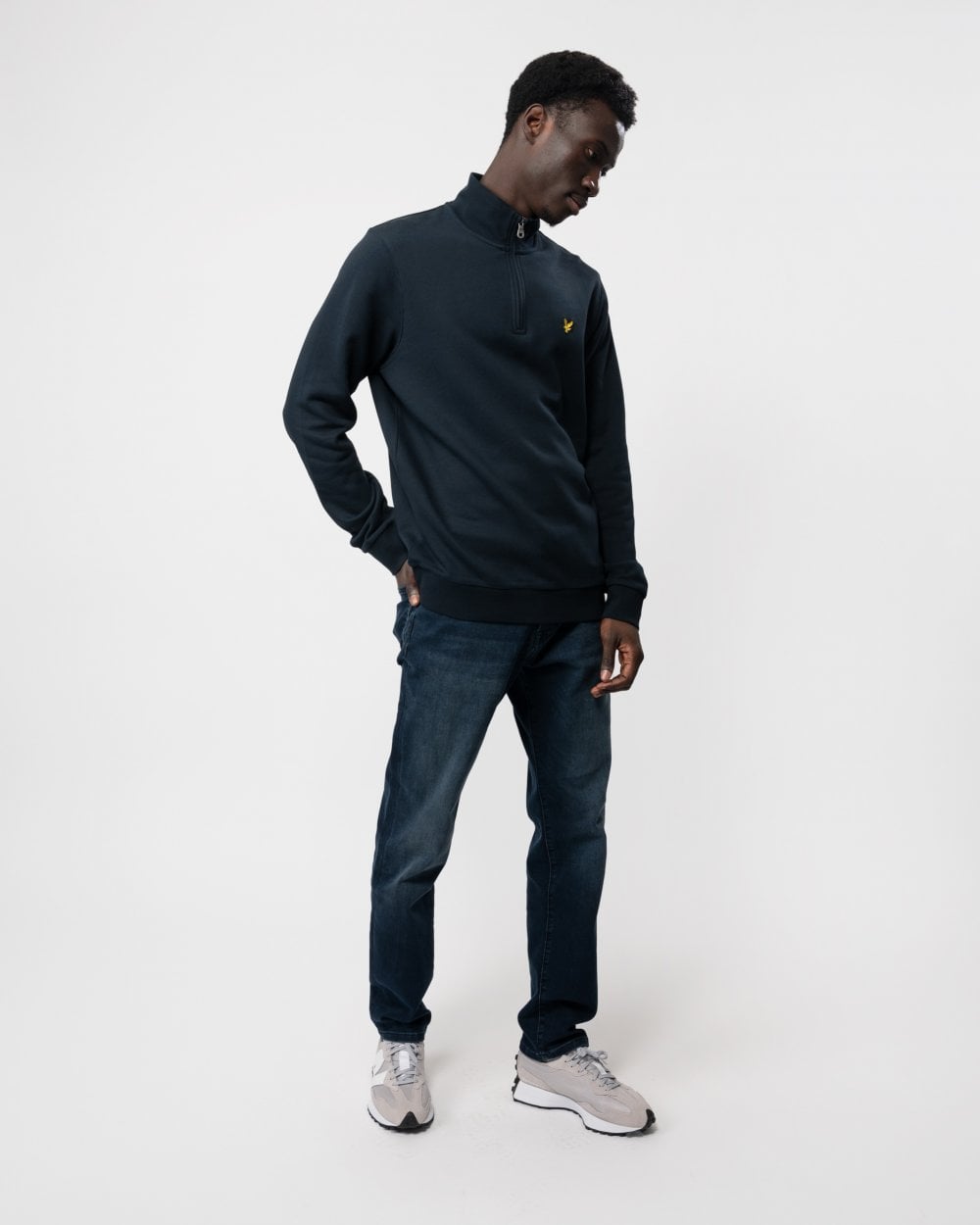 Lyle & Scott Mens Embroidered Quarter Zip Sweatshirt - Z271 Dark Navy