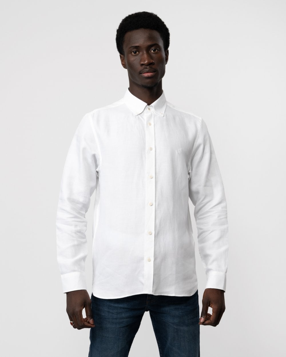 Ted Baker Ognon Mens Long Sleeve Cotton Lyocell Script Shirt - White