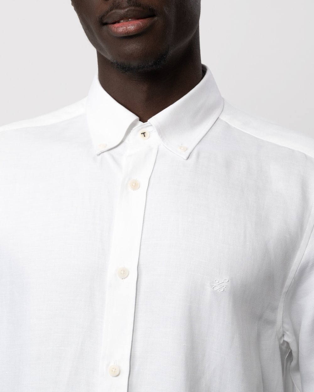 Ted Baker Ognon Mens Long Sleeve Cotton Lyocell Script Shirt - White