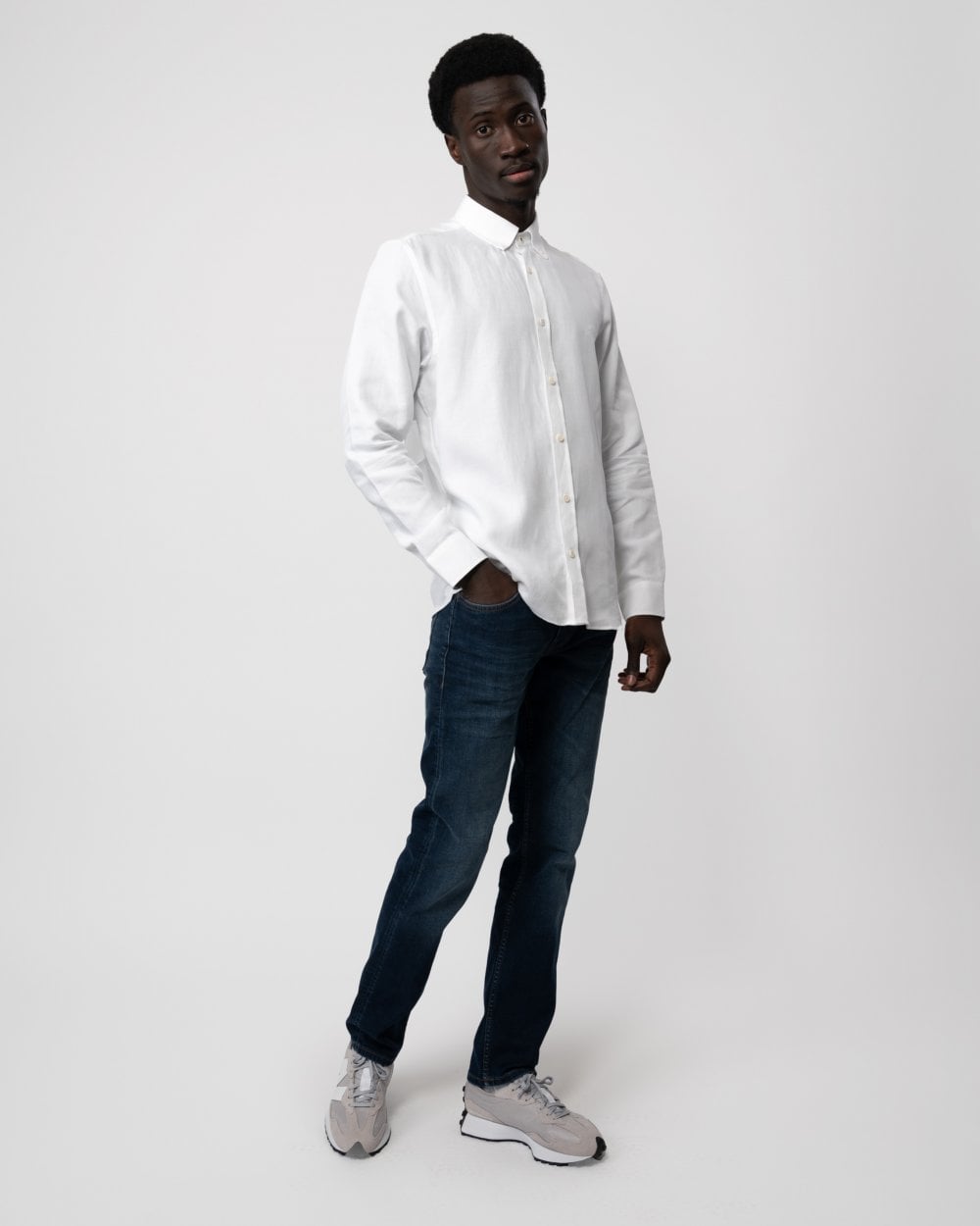 Ted Baker Ognon Mens Long Sleeve Cotton Lyocell Script Shirt - White