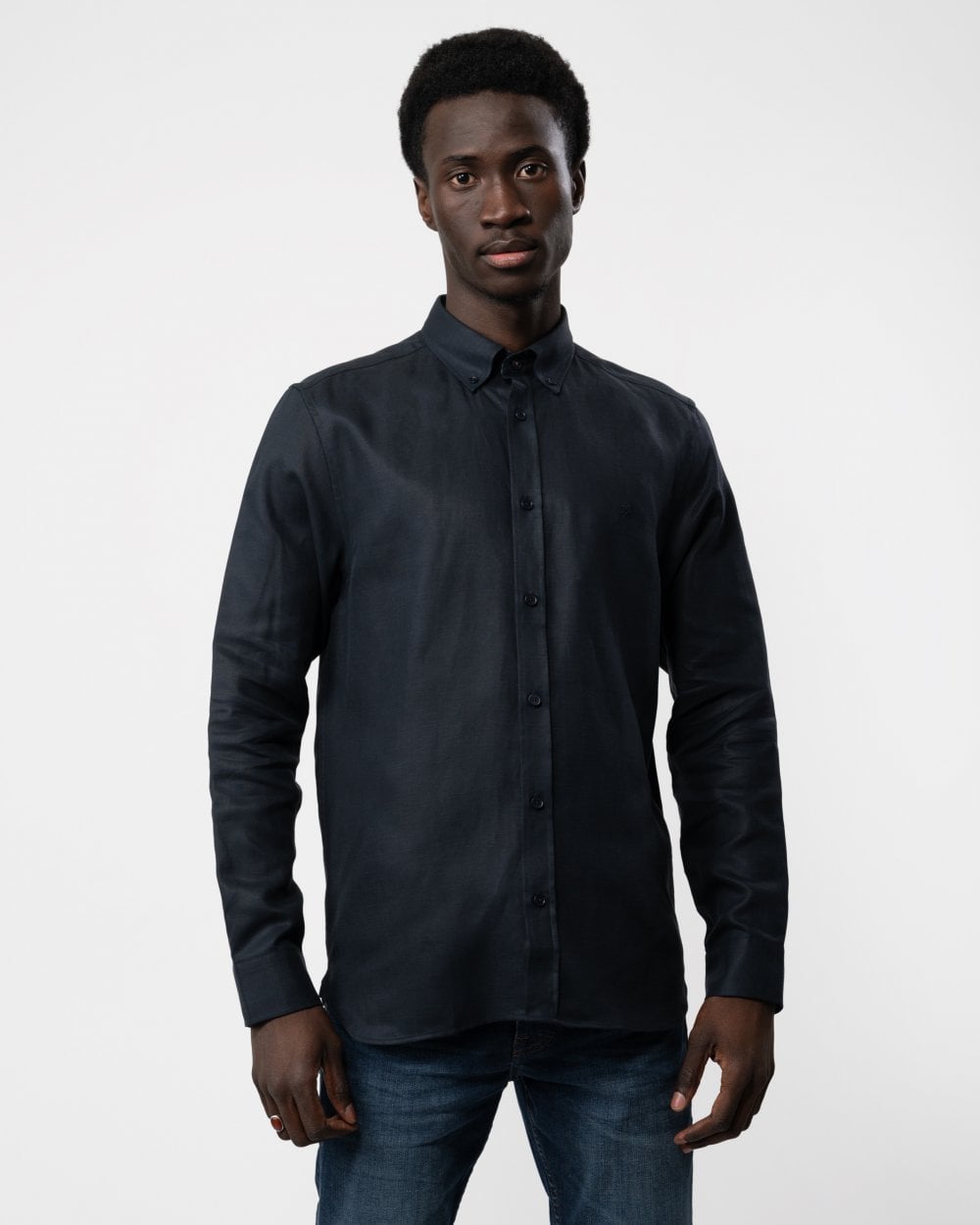 Ted Baker Ognon Mens Long Sleeve Cotton Lyocell Script Shirt - Navy