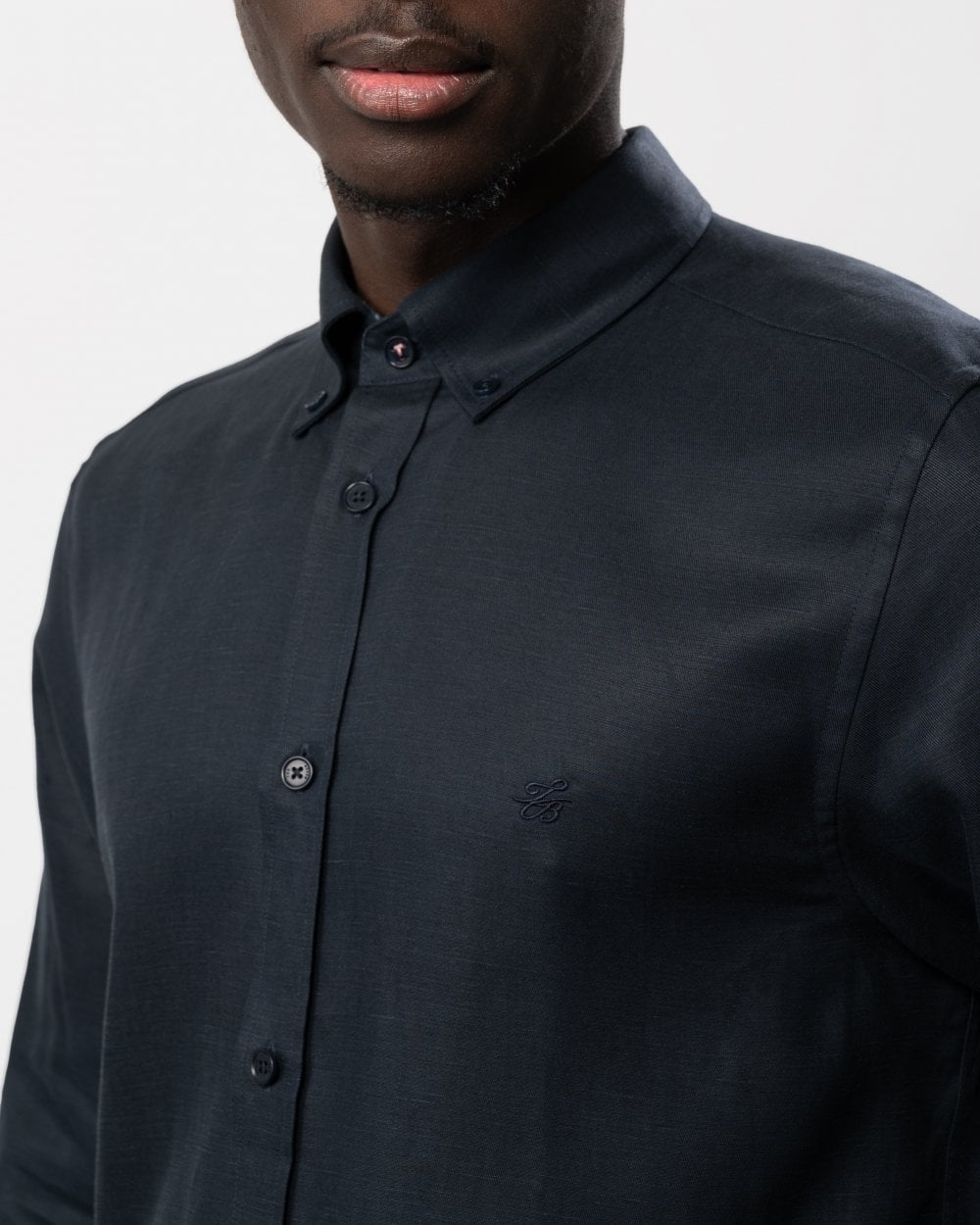 Ted Baker Ognon Mens Long Sleeve Cotton Lyocell Script Shirt - Navy