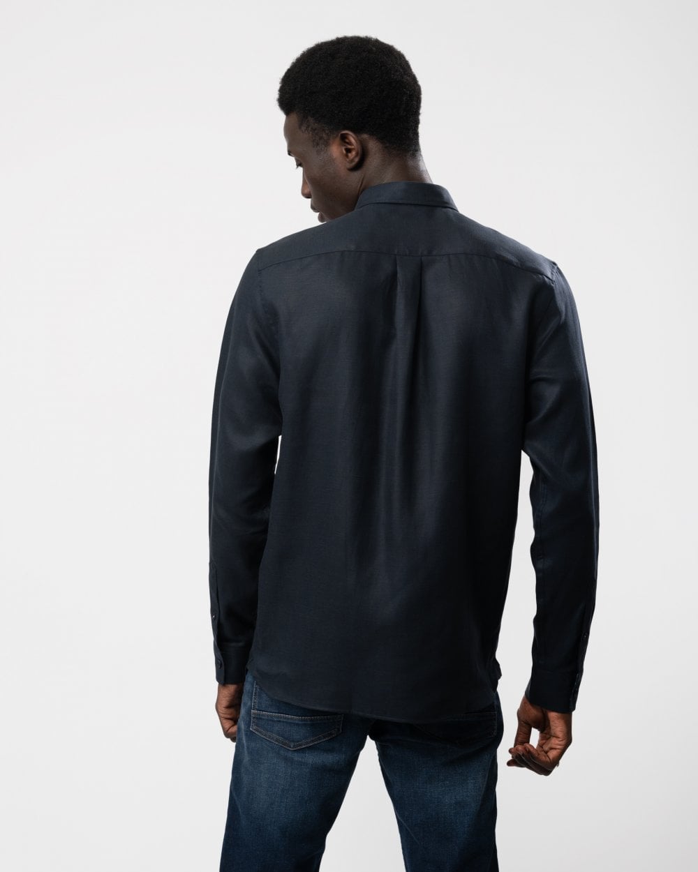 Ted Baker Ognon Mens Long Sleeve Cotton Lyocell Script Shirt - Navy