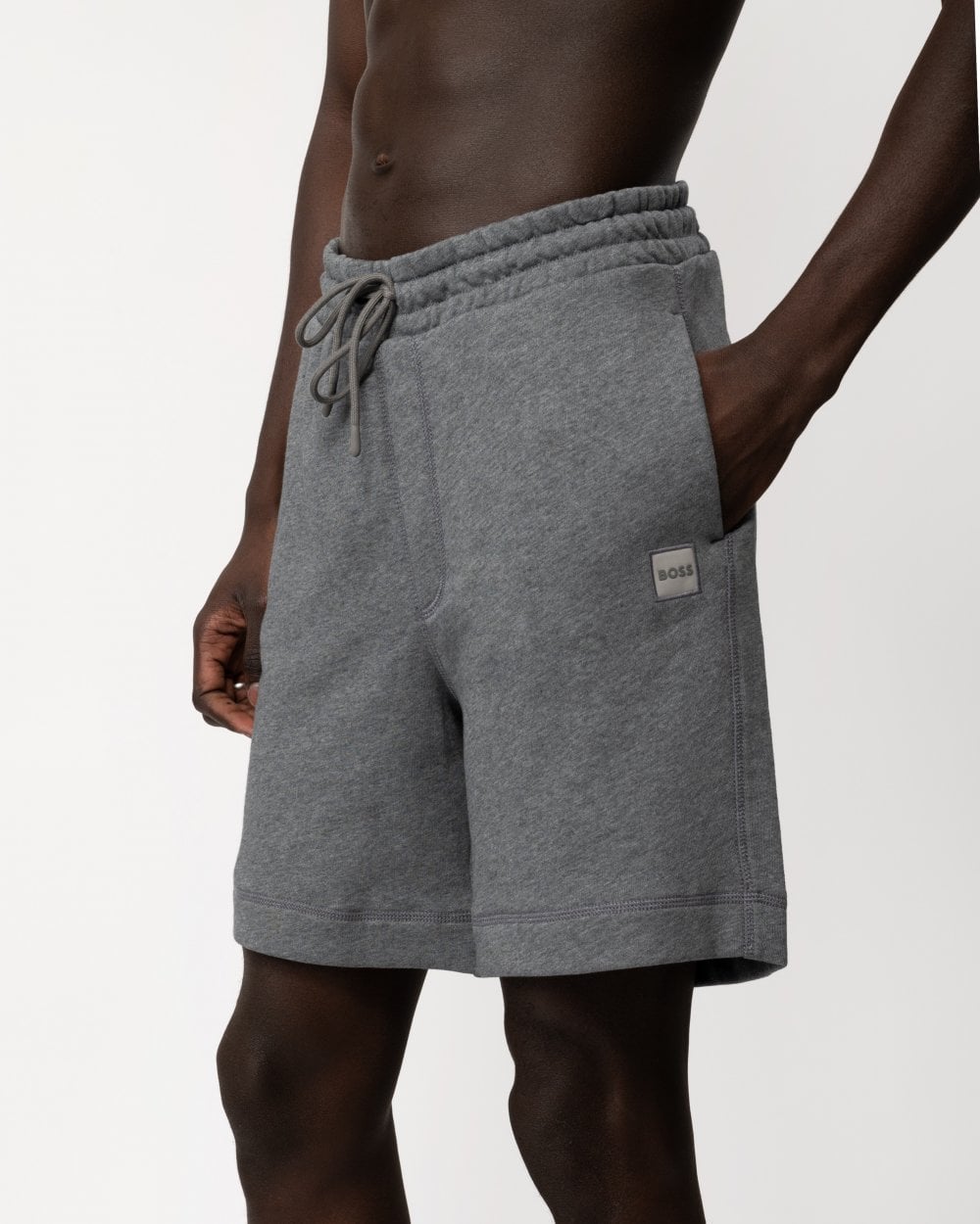 BOSS Orange Sewalk Mens Cotton-Terry Shorts With Logo Badge - Light/Pastel Grey 051