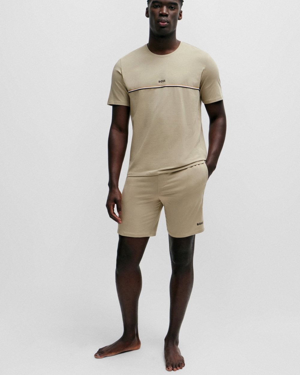 BOSS Orange Unique Mens Stretch-Cotton Pyjama T-Shirt with Logo Print - Dark Beige 255