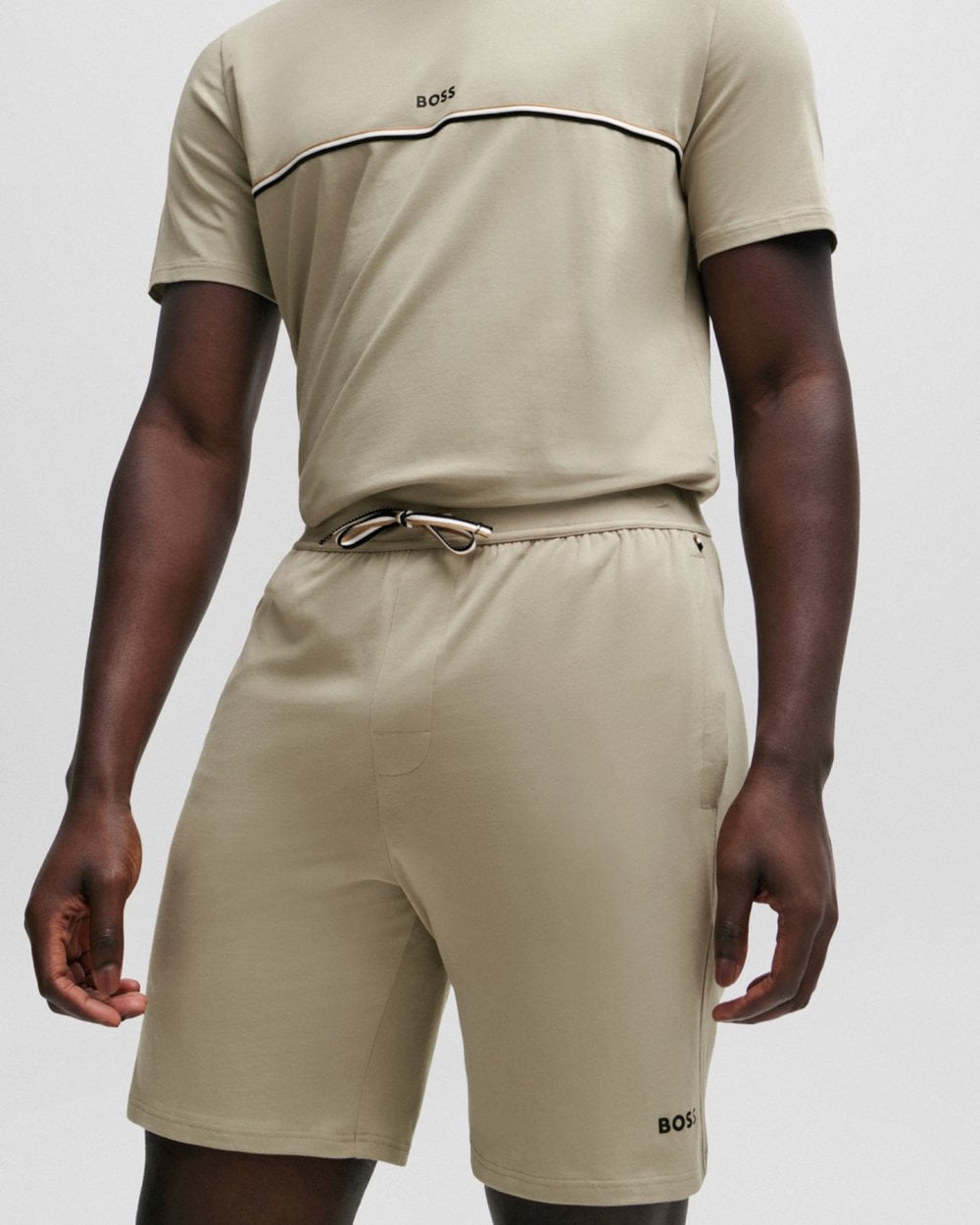 BOSS Orange Unique Mens Stretch-Cotton Pyjama Shorts with Logo Print - Dark Beige 255