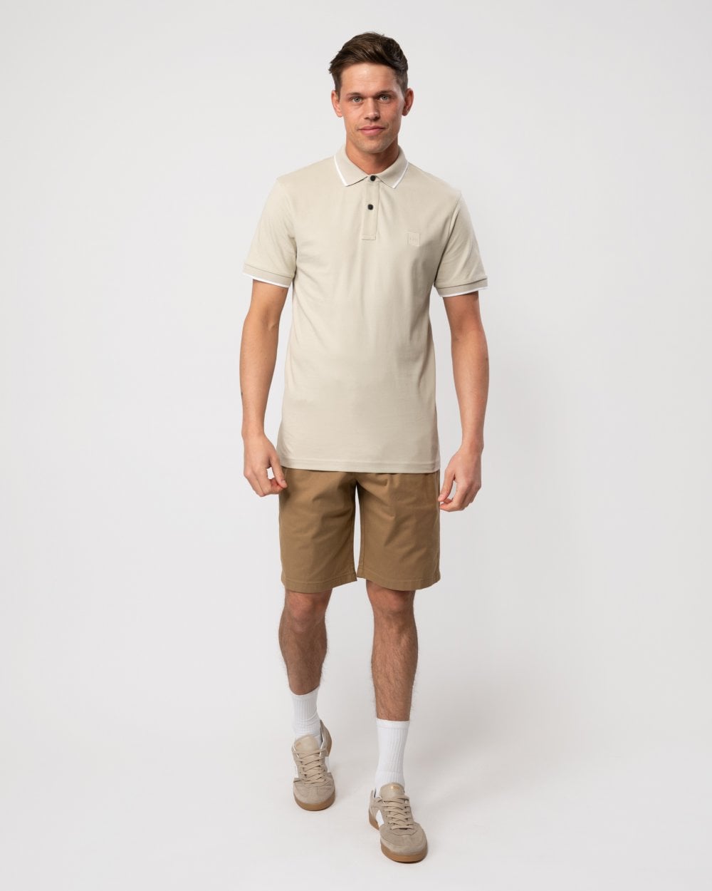 BOSS Orange Passertip Mens Short Sleeve Polo Shirt With Tipped Collar - Light Beige 271