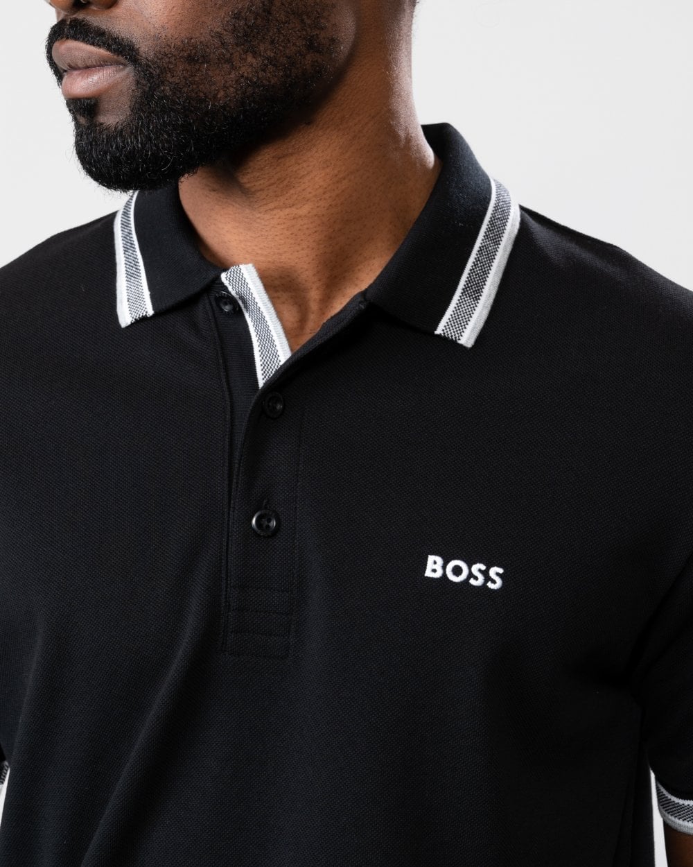 BOSS Green Paddy Mens Cotton-Piqué Polo Shirt with Contrast Logo - Black 001