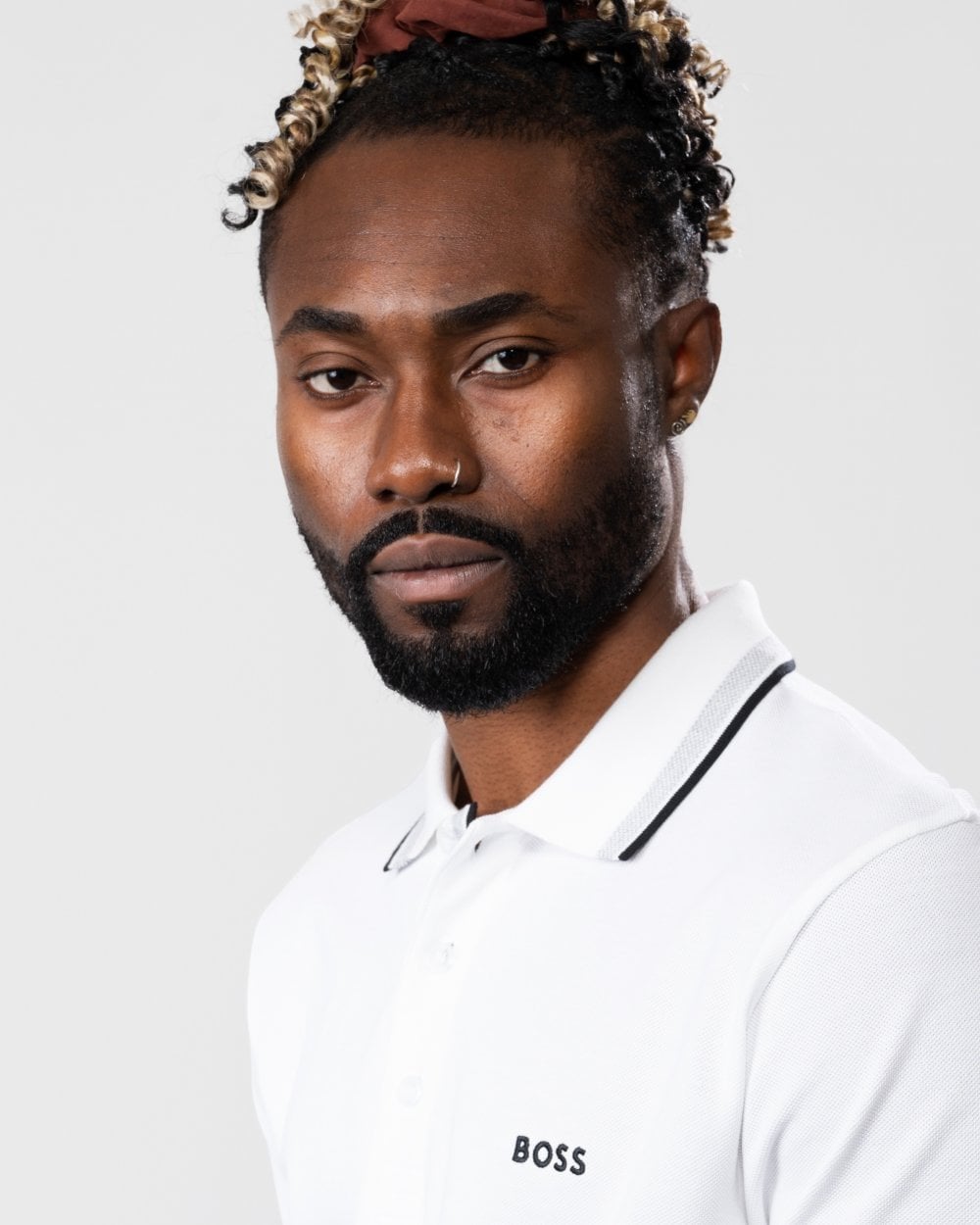 BOSS Green Paddy Mens Cotton-Piqué Polo Shirt with Contrast Logo - White 100