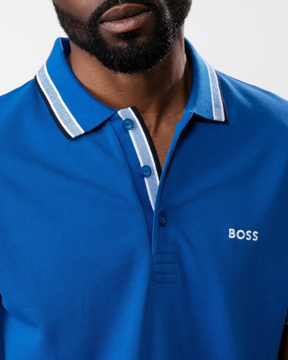 BOSS Green Paddy Mens Cotton-Piqué Polo Shirt with Contrast Logo - Medium Blue 420