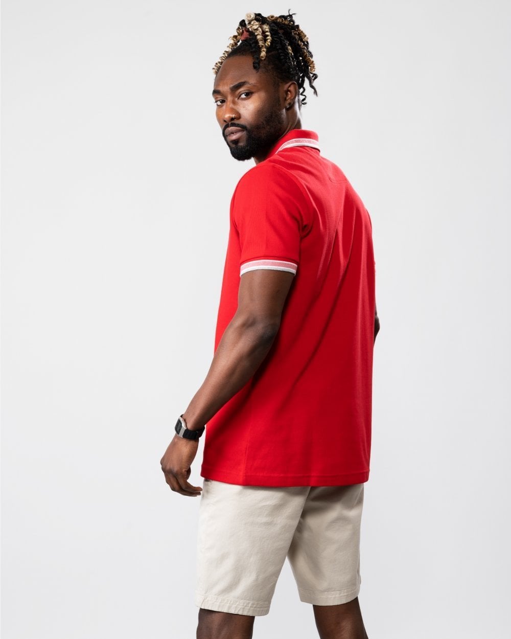 BOSS Green Paddy Mens Cotton-Piqué Polo Shirt with Contrast Logo - Medium Red 610