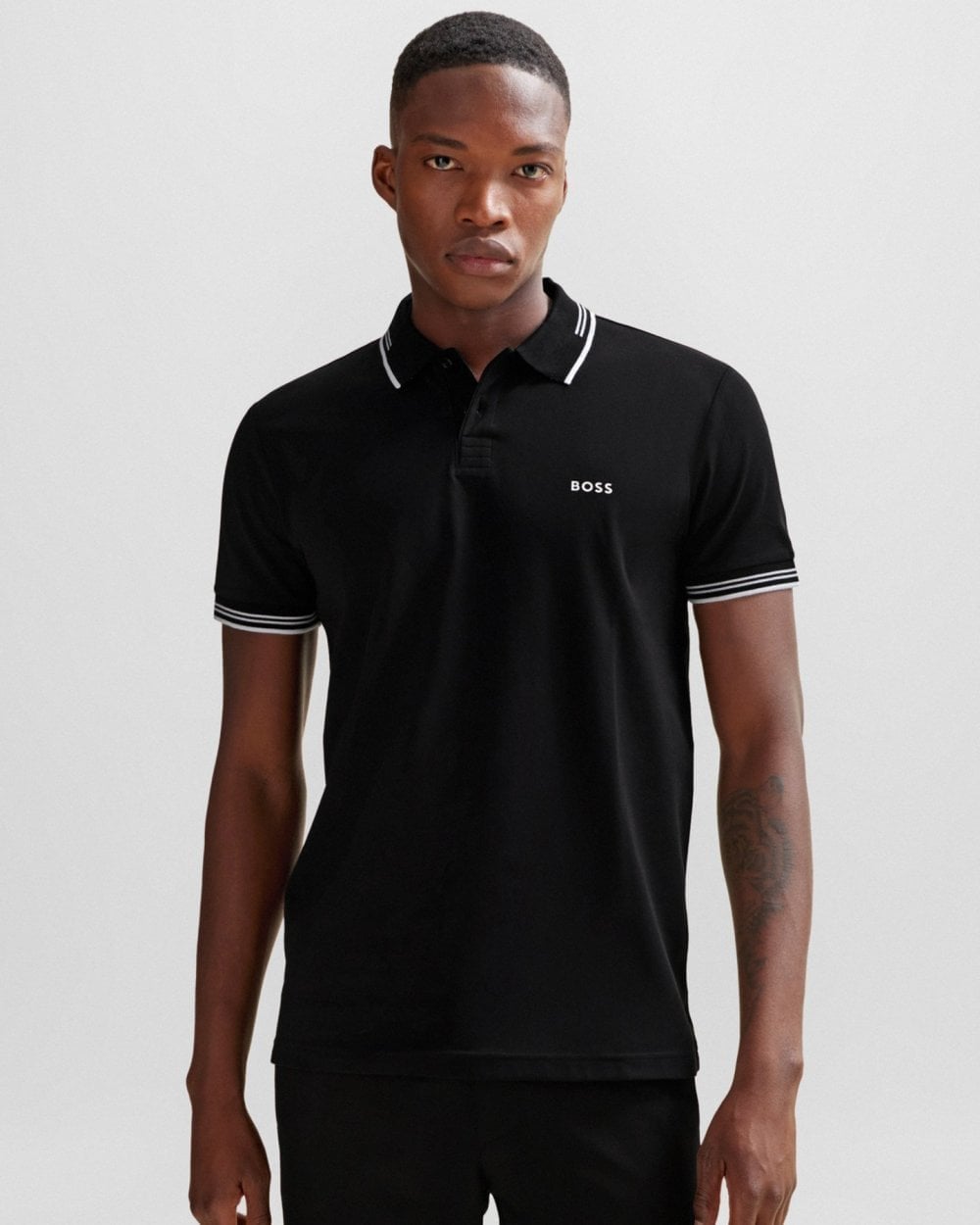 BOSS Green Paul Mens Short Sleeve Polo Shirt With Contrast Tipping NOS - Black 001