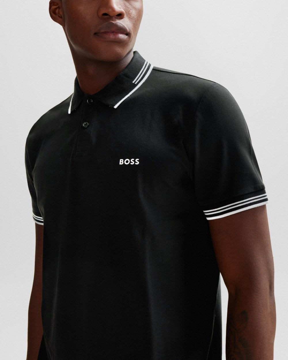 BOSS Green Paul Mens Short Sleeve Polo Shirt With Contrast Tipping NOS - Black 001