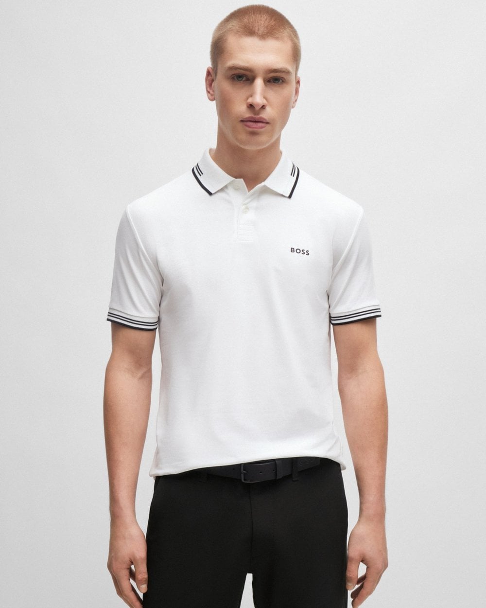 BOSS Green Paul Mens Short Sleeve Polo Shirt With Contrast Tipping NOS - White 100