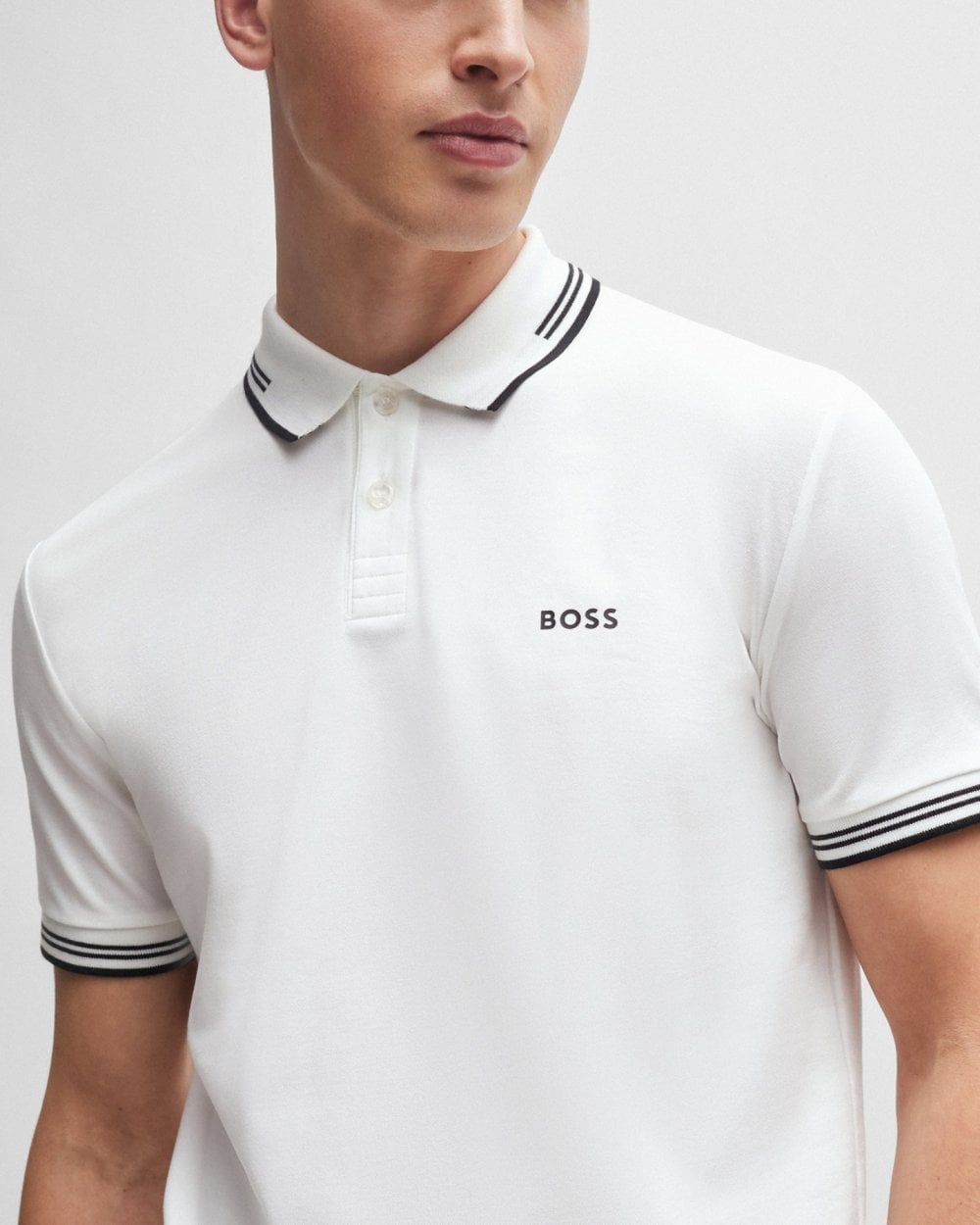 BOSS Green Paul Mens Short Sleeve Polo Shirt With Contrast Tipping NOS - White 100