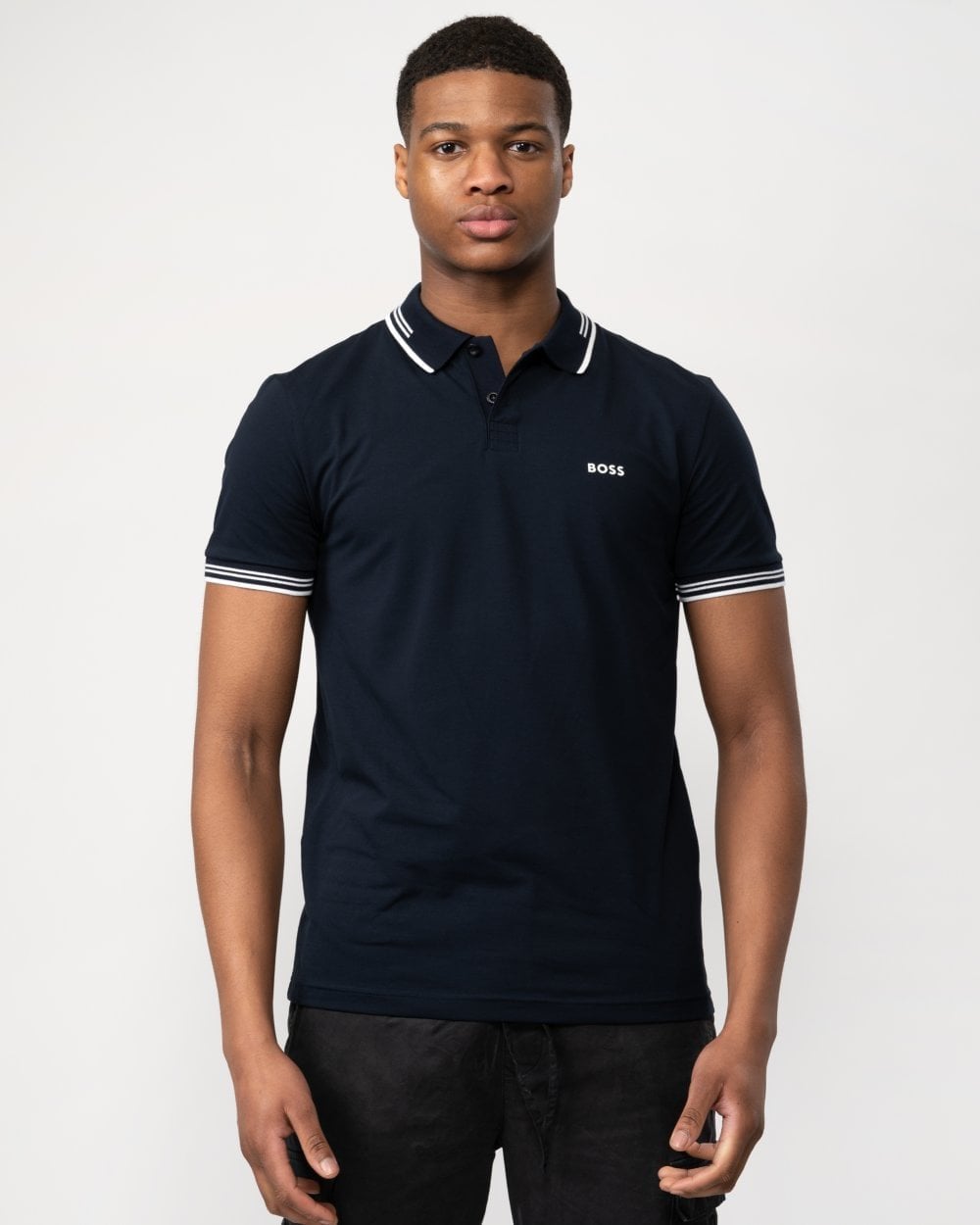 BOSS Green Paul Mens Short Sleeve Polo Shirt With Contrast Tipping NOS - Dark Blue 402