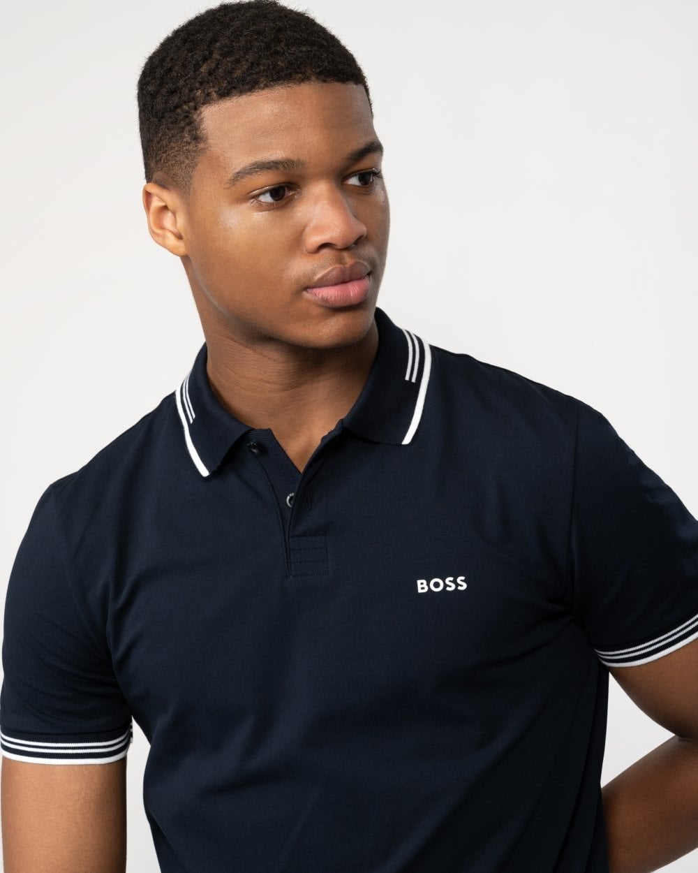 BOSS Green Paul Mens Short Sleeve Polo Shirt With Contrast Tipping NOS - Dark Blue 402