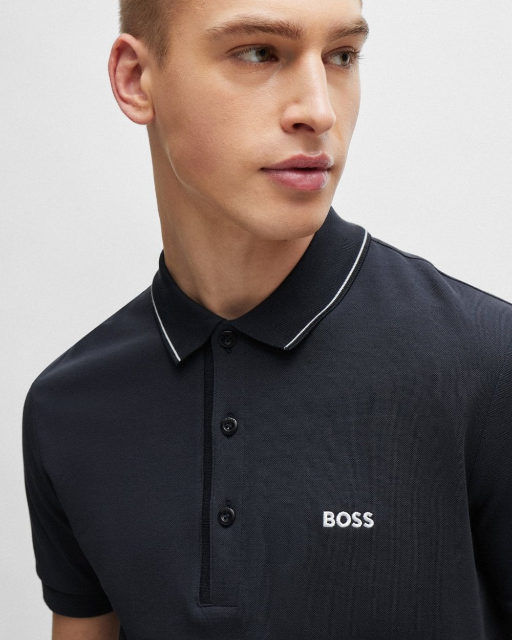 BOSS Green Paule 4 Mens Tipped Collar Polo Shirt NOS - Dark Blue 402