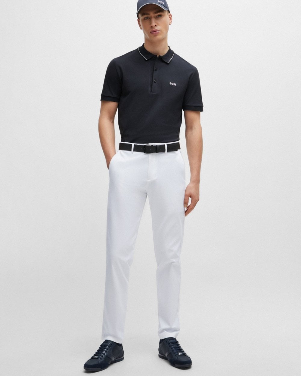 BOSS Green Paule 4 Mens Tipped Collar Polo Shirt NOS - Dark Blue 402