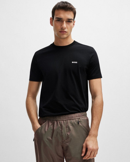 BOSS Green Tee Mens Stretch Cotton T-Shirt with Contrast Logo NOS - Black 001