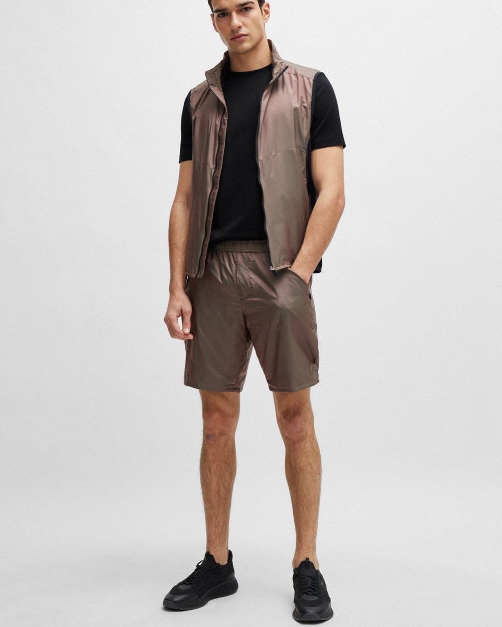 BOSS Green Tee Mens Stretch Cotton T-Shirt with Contrast Logo NOS - Black 001