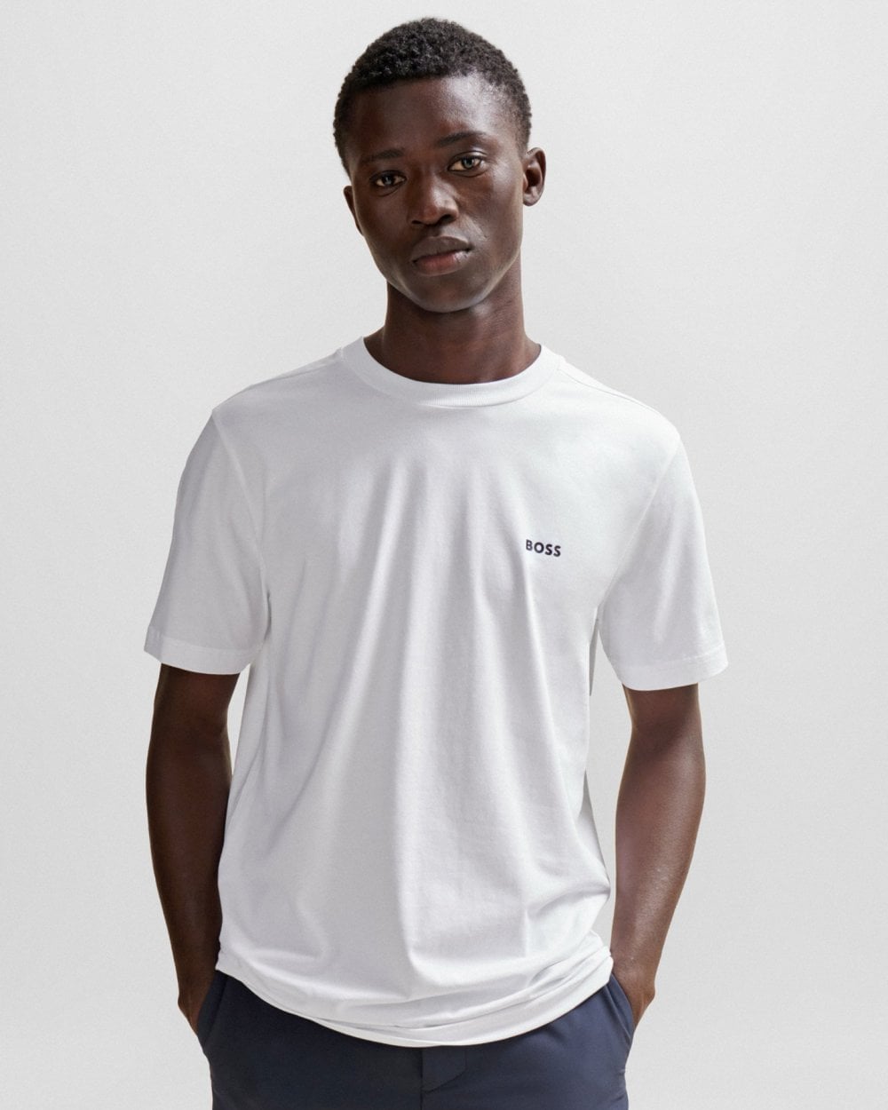 BOSS Green Tee Mens Stretch Cotton T-Shirt with Contrast Logo NOS - White 100