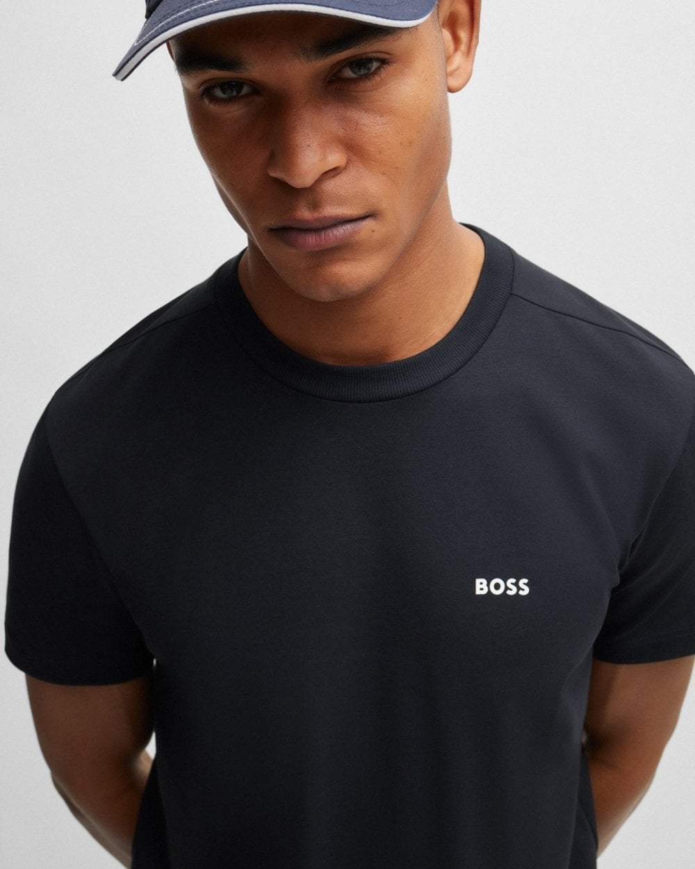 BOSS Green Tee Mens Stretch Cotton T-Shirt with Contrast Logo NOS - Dark Blue 402