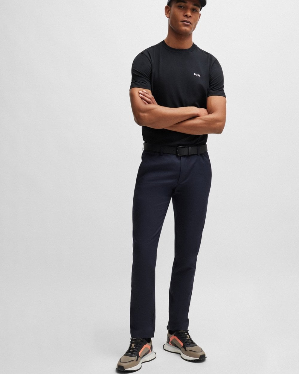 BOSS Green Tee Mens Stretch Cotton T-Shirt with Contrast Logo NOS - Dark Blue 402