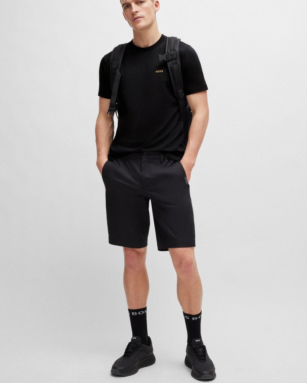 BOSS Green Tee Mens Stretch Cotton T-Shirt with Contrast Logo NOS - Black 002