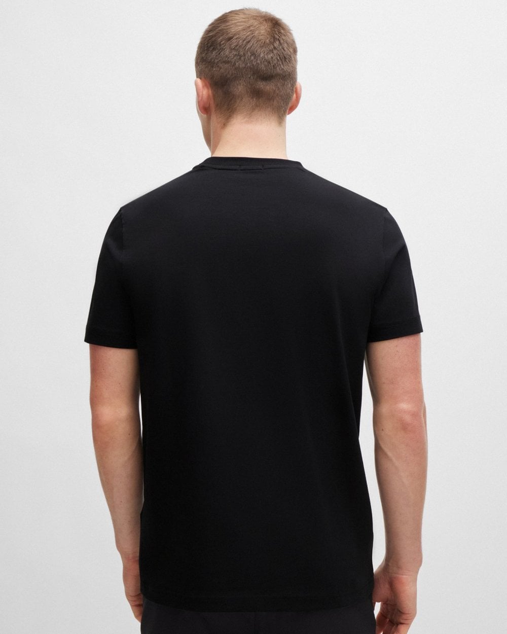 BOSS Green Tee Mens Stretch Cotton T-Shirt with Contrast Logo NOS - Black 002