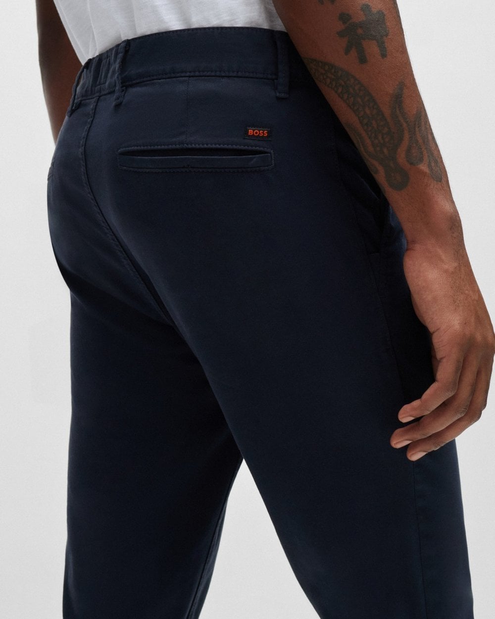 BOSS Orange Mens Slim Fit Chinos in Stretch-Cotton Satin NOS - Dark Blue 404