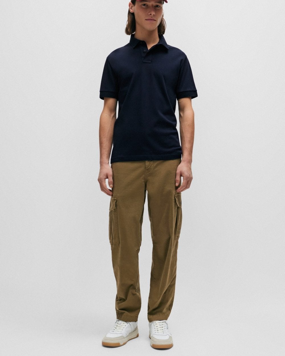 BOSS Orange Passenger Mens Stretch-Cotton Slim-Fit Polo Shirt with Logo Patch NOS - Dark Blue 404