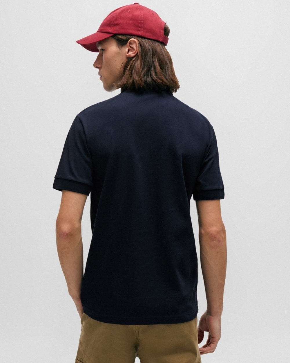 BOSS Orange Passenger Mens Stretch-Cotton Slim-Fit Polo Shirt with Logo Patch NOS - Dark Blue 404