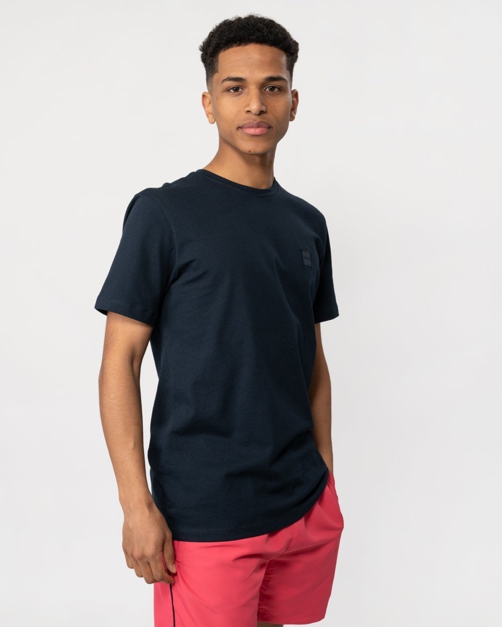 BOSS Orange Tales Mens Cotton-Jersey T-shirt With Logo Patch NOS - Dark Blue 404