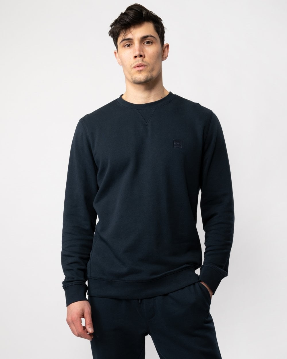 BOSS Orange Westart Mens Crew Neck Sweatshirt With Logo Patch NOS