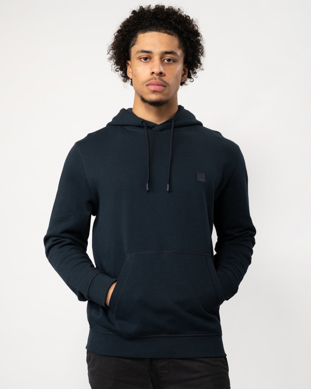 BOSS Orange Wetalk Mens Pullover Hoodie With Logo Patch NOS - Dark Blue 404