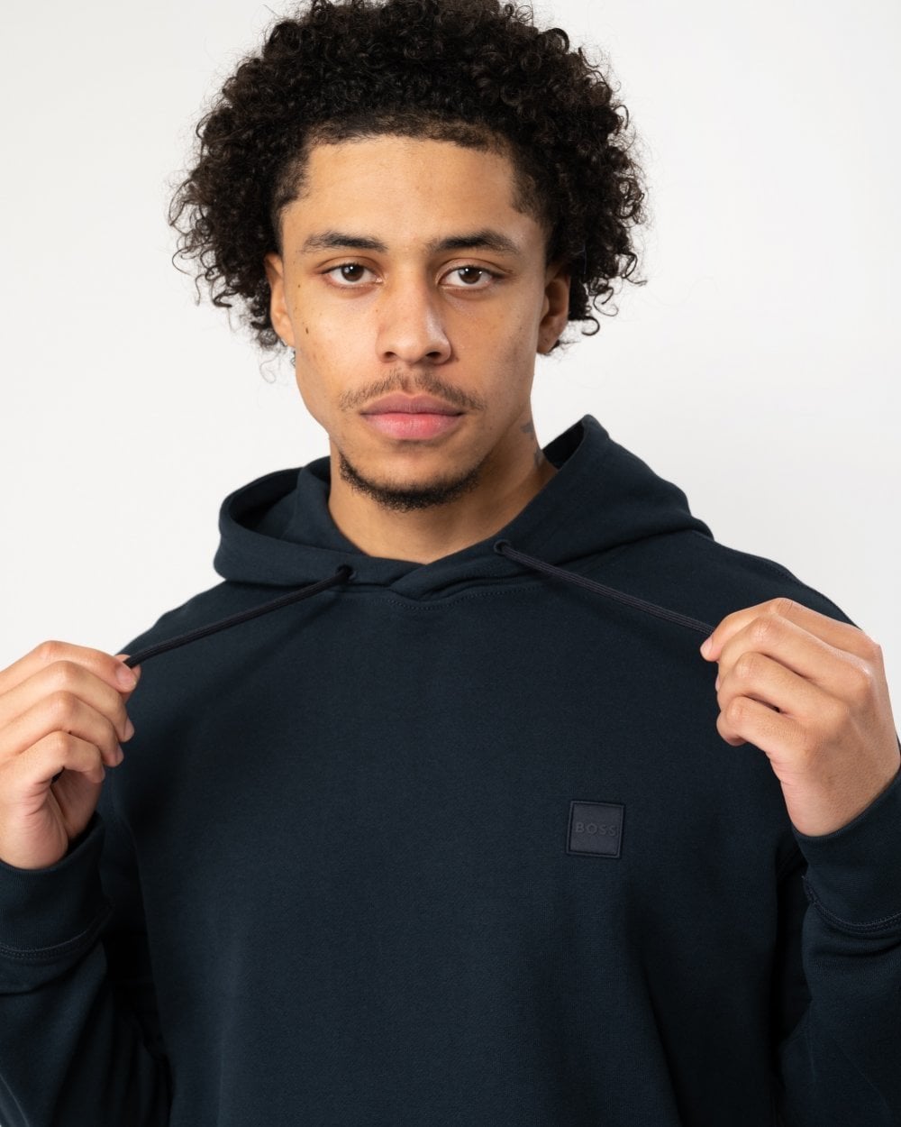 BOSS Orange Wetalk Mens Pullover Hoodie With Logo Patch NOS - Dark Blue 404