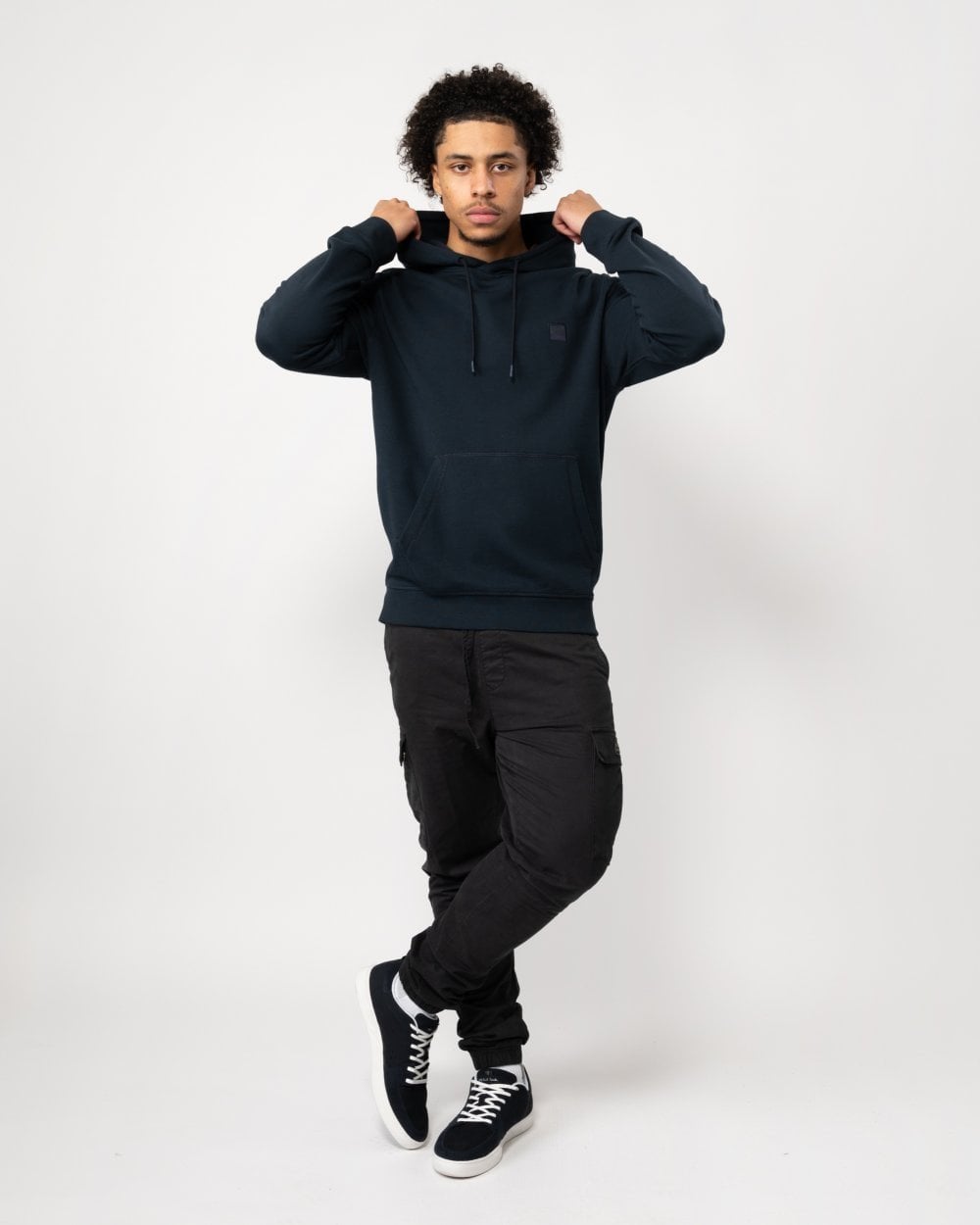 BOSS Orange Wetalk Mens Pullover Hoodie With Logo Patch NOS - Dark Blue 404