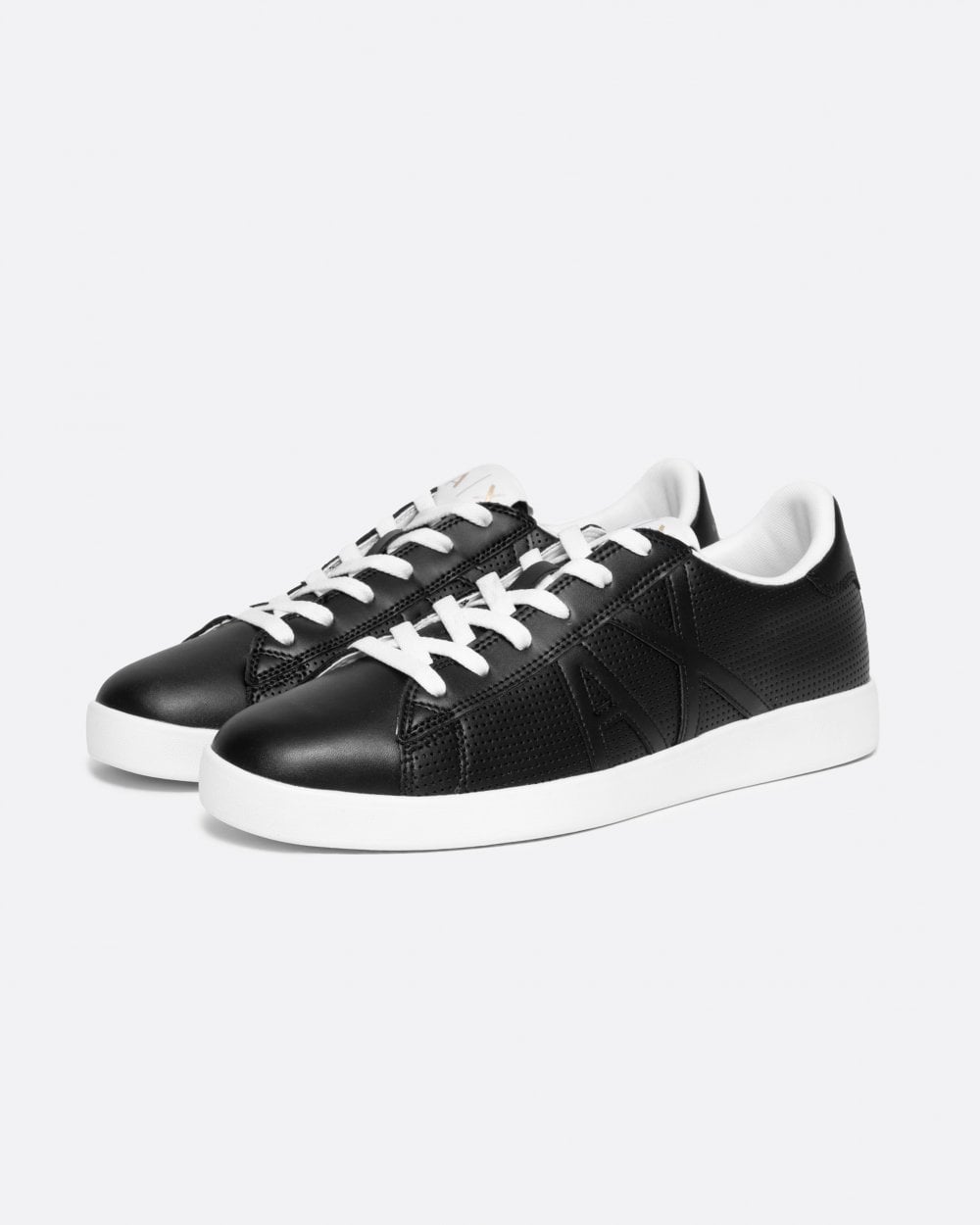 Armani Exchange Mens Perforated Leather Sneakers With AX Logo